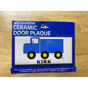 New old stock retro￼KIRK TRUCK SELF-ADHESIVE CERAMIC DOOR NAME PLAQUE WALL SIGN